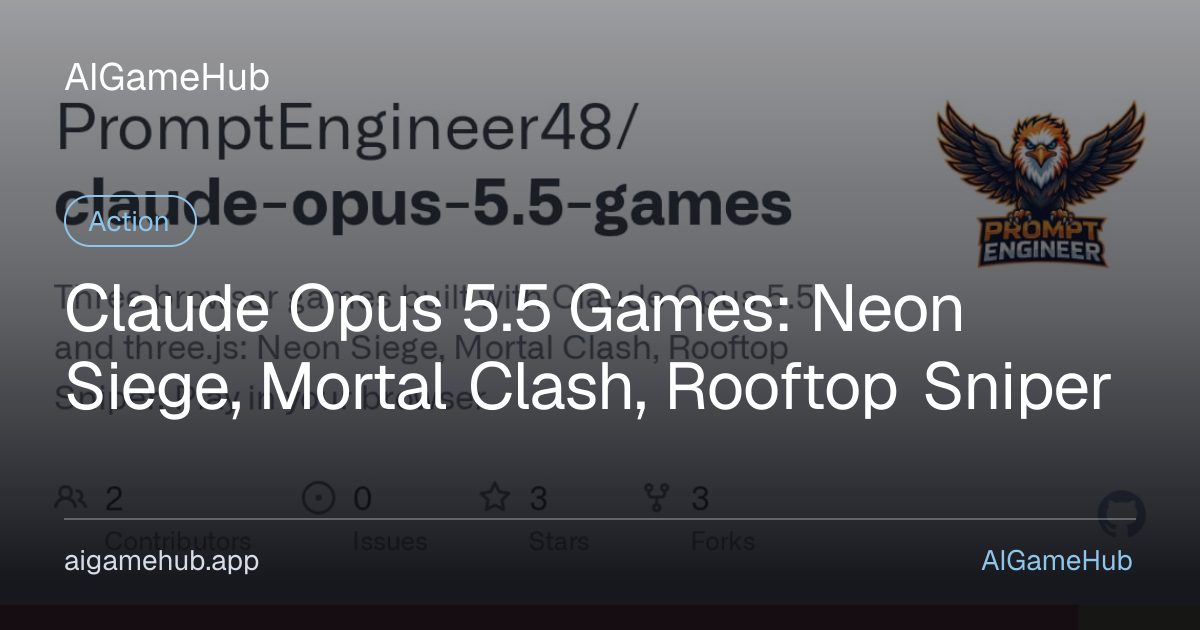 Claude Opus 5.5 Games: Neon Siege, Mortal Clash, Rooftop Sniper - アクション